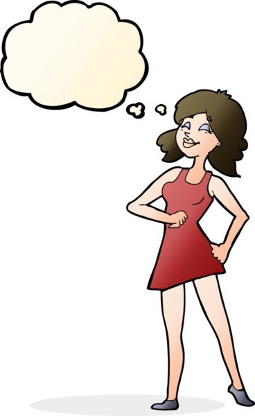 Bir insan tarafından çizilmiş düşünce baloncuğu olan gururlu bir kadın.