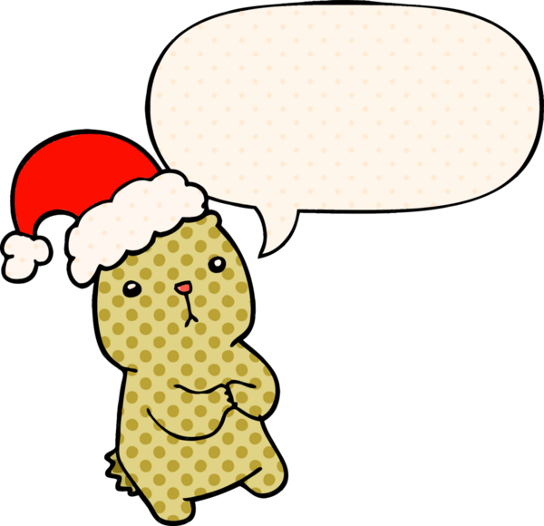 Çizgi roman tarzında bir insan tarafından çizilmiş bir konuşma balonuyla endişelenen çizgi film Noel Ayısı.