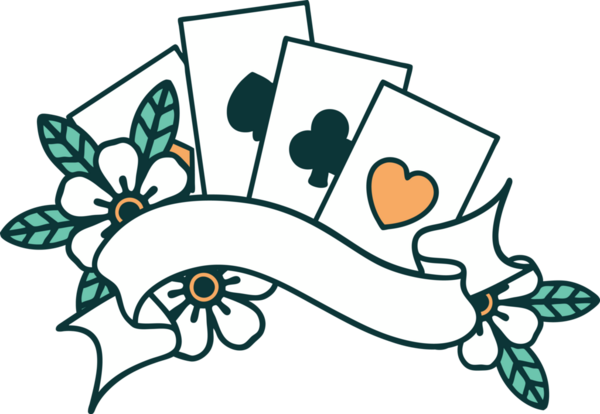 Bir insan tarafından çizilmiş kartların ve pankartın ikonik dövme şekli