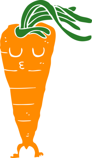 Bir insan tarafından çizilmiş düz renkli çizgi film havucu.