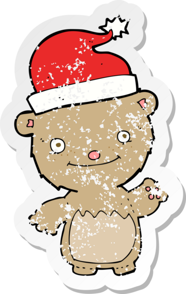 Bir insan tarafından çizilmiş bir karikatür Noel oyuncak ayısının gerilimli yapıştırması.