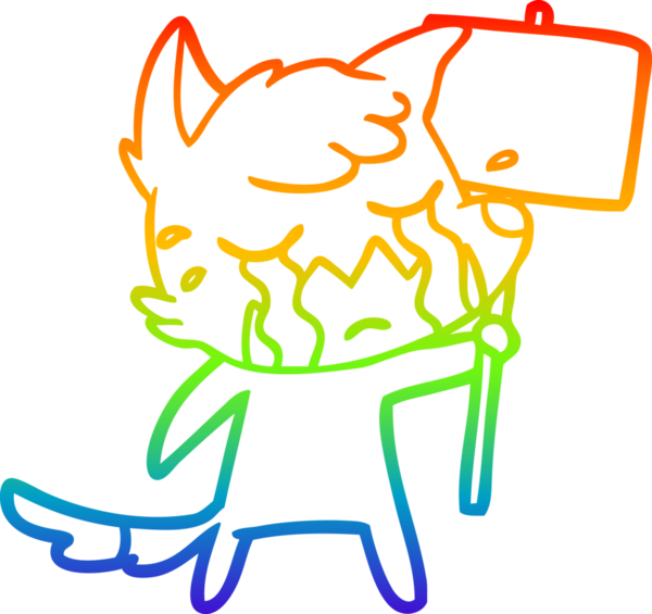 Gökkuşağı gradyan çizgisi, ağlayan bir tilki çizgi filminin bir insan tarafından çizilmiş levhası.