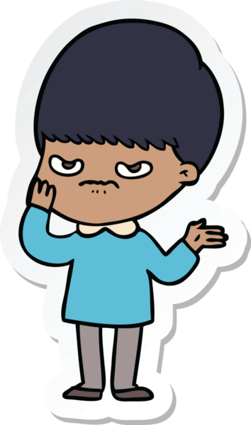 Bir insan tarafından çizilmiş kızgın bir çizgi film çocuğunun çıkartması.