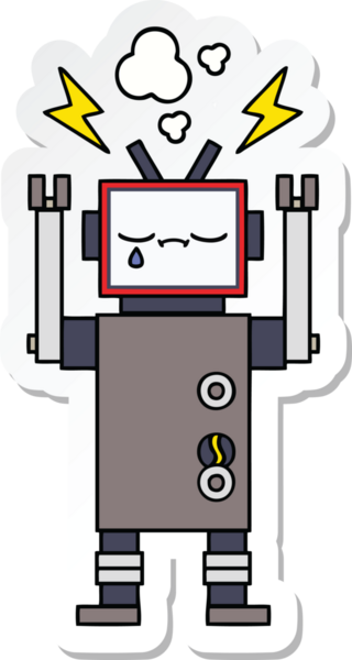 Bir insan tarafından çizilmiş şirin çizgi film robotunun çıkartması.