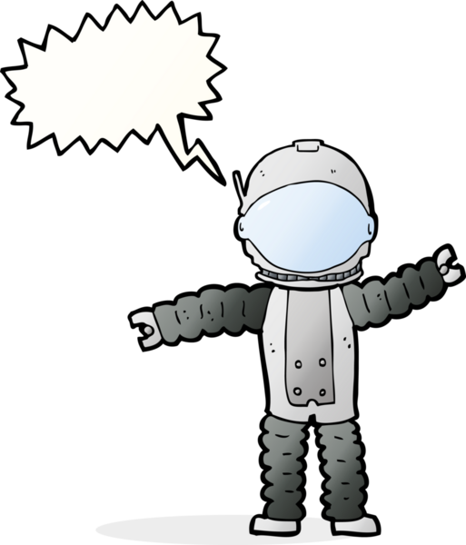 Bir insan tarafından çizilmiş konuşma balonu olan bir astronot.