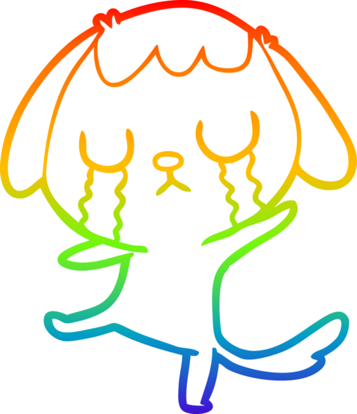 Gökkuşağı gradyan çizimi bir insan tarafından çizilmiş şirin bir çizgi köpeğin ağlaması.