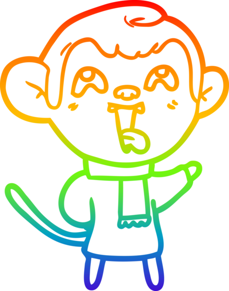 Gökkuşağı gradyan çizgisi insan tarafından çizilmiş eşarp takan çılgın bir maymun çizimi