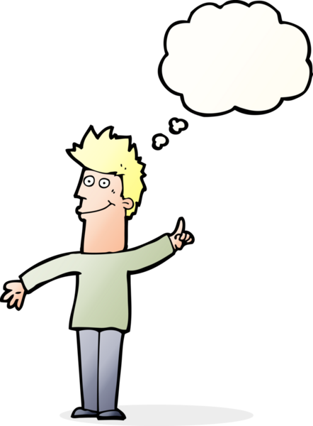 Bir insan tarafından çizilmiş düşünce baloncuğu fikri olan çizgi film adamı.