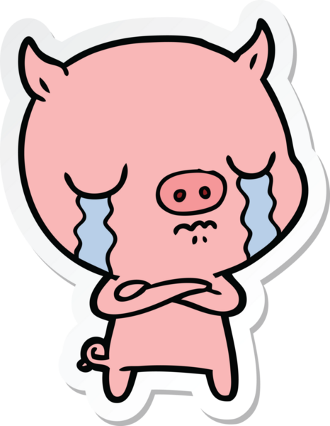 Bir insan tarafından çizilmiş, ağlayan bir domuzun çıkartması.