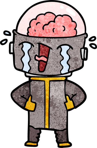 Bir insan tarafından çizilmiş ağlayan robot çizgi film.