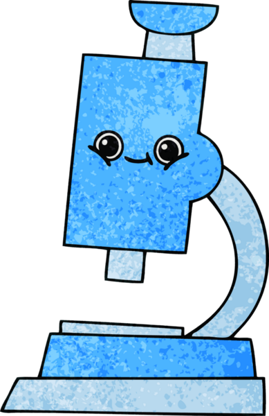 Bir insan tarafından çizilmiş mikroskobun retro grunge desen karikatürü