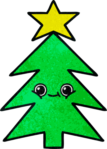 Bir insan tarafından çizilmiş bir Noel ağacının retro grunge desenli karikatürü