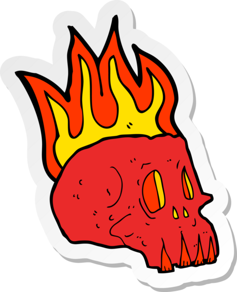 Bir insan tarafından çizilmiş yanan bir kafatası çıkartması.