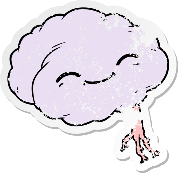 Bir insan tarafından çizilmiş üzgün bir çizgi film çıkartması.