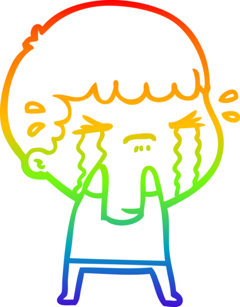 Gökkuşağı gradyan çizimi bir insan tarafından çizilmiş ağlayan bir karikatür adamı çiziyor.