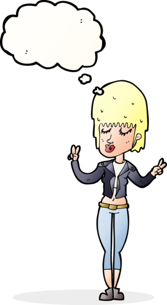 Bir insan tarafından çizilmiş düşünce baloncuğu olan havalı bir kız.