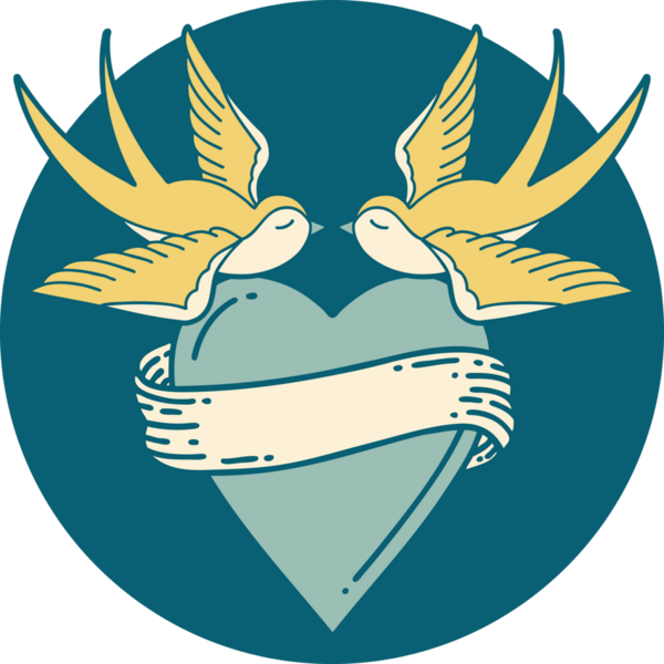 Kırlangıçların ikonik dövme şekli ve bir insan tarafından çizilmiş bir kalp.