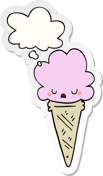 Yüzünde düşünce kabarcığı olan karikatür dondurması bir insan tarafından çizilmiş çıkartma gibi.