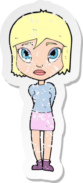 Bir insan tarafından çizilmiş utangaç bir kızın retro sıkıntılı çıkartması.