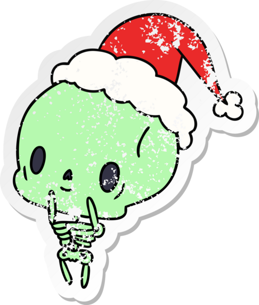 Bir insan tarafından çizilmiş kawaii iskeletinin hüzünlü çıkartması.