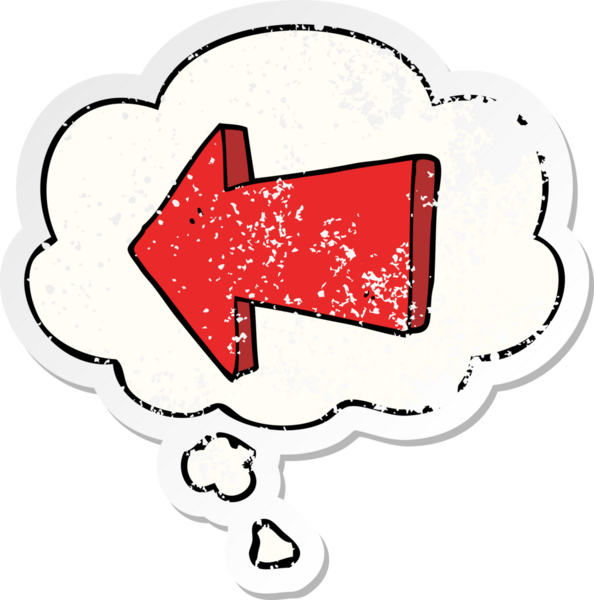 Düşünce baloncuğu olan bir çizgi film, bir insan tarafından çizilmiş yıpranmış bir çıkartma gibi.