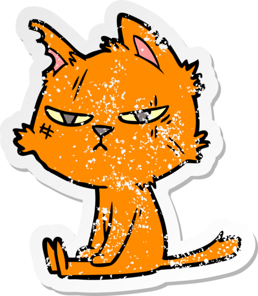 Bir insan tarafından çizilmiş sert bir çizgi film kedisinin sıkıntılı çıkartması.