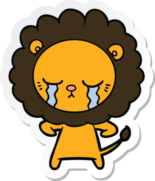 Bir insan tarafından çizilmiş ağlayan çizgi film aslanının çıkartması.