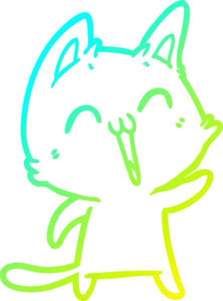 Bir insan tarafından miyavlanan mutlu çizgi film kedisinin soğuk gradyan çizimi