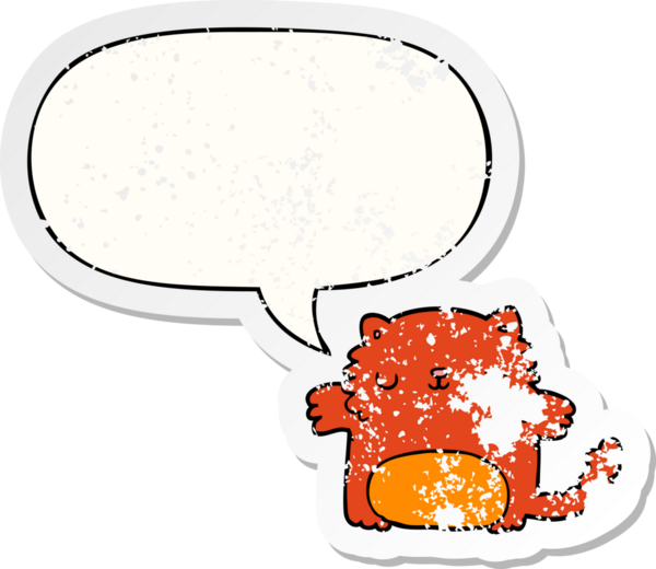 Konuşma baloncuğu olan çizgi film kedisi bir insan tarafından çizilmiş sıkıntılı eski bir çıkartma