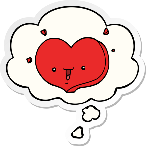 Mutlu aşk karikatürü. Düşünce baloncuğu insan tarafından çizilmiş bir çıkartma gibi.