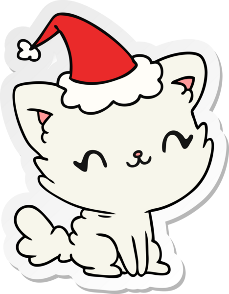Bir insan tarafından çizilmiş kawaii kedisinin el çizimi Noel çıkartması.