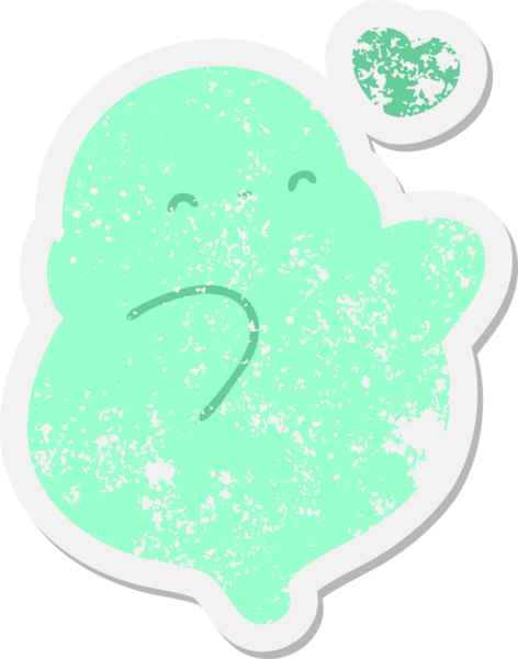 Sevimli cadılar bayramı hayaleti bir insan tarafından çizilmiş grunge etiketi.