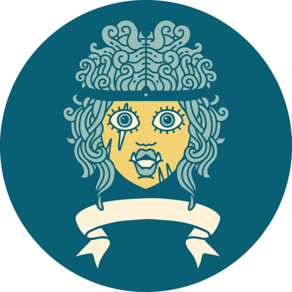 Retro Dövme Tarzı Ork barbar karakter yüzü Bir insan tarafından çizilmiş bayrak