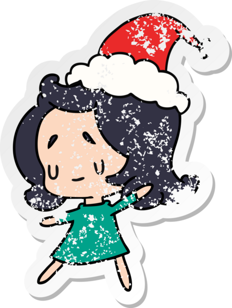 Bir insan tarafından çizilmiş Kawai kızının, sıkıntılı bir Noel çıkartması.