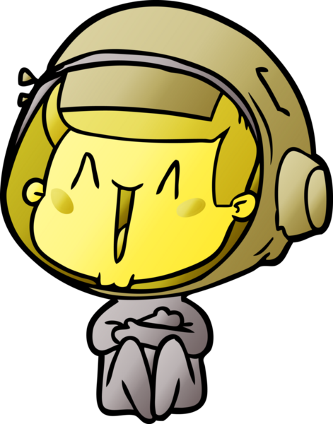 Bir insan tarafından çizilmiş mutlu astronot çizgi filmi.