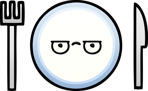 Bir insan tarafından çizilmiş yemek tabağının gölgeli çizgi filmi.