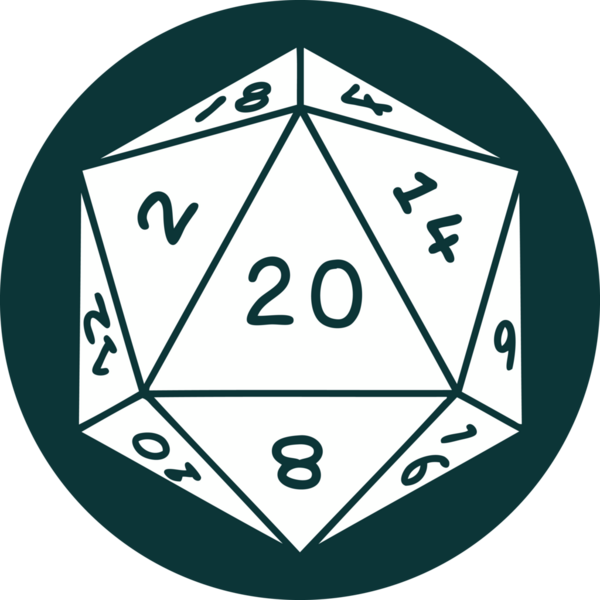 Bir insan tarafından çizilmiş doğal 20 D20 zar simgesi