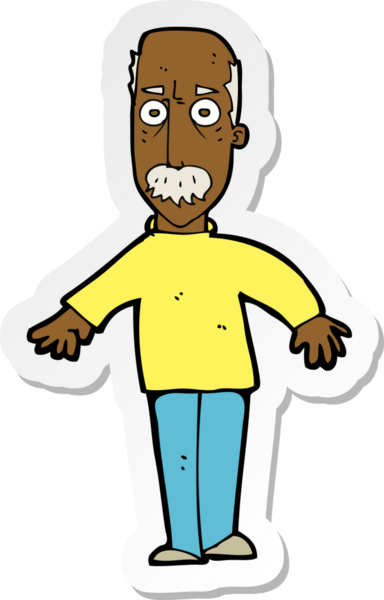 Çizgi film çıkartması. Bir insan tarafından çizilmiş yaşlı bir adam.