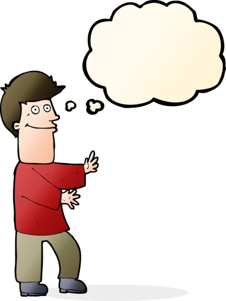 Bir insan tarafından çizilmiş düşünce balonuyla hareket eden bir karikatür adamı.