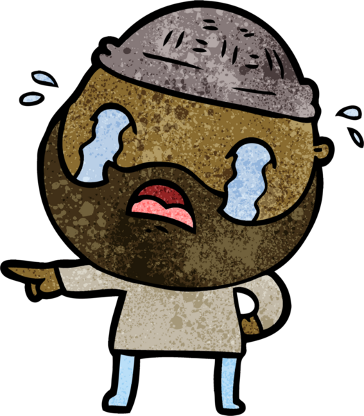 Çizgi film sakallı adam bir insan tarafından çizilmiş ağlıyor.