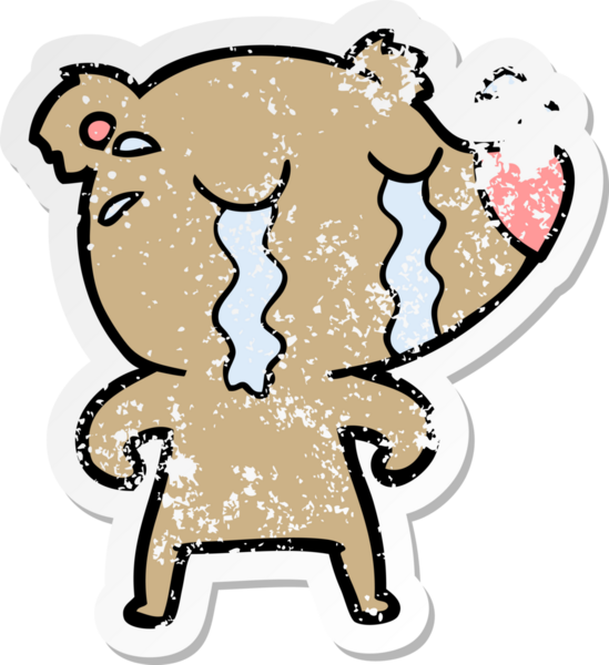 Bir insan tarafından çizilmiş ağlayan bir ayının sıkıntılı çıkartması.