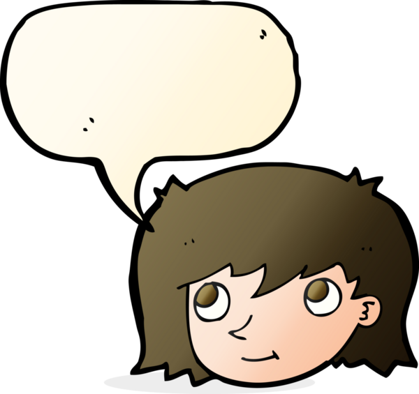 Bir insan tarafından çizilmiş konuşma baloncuğu olan bir kadın yüzü.