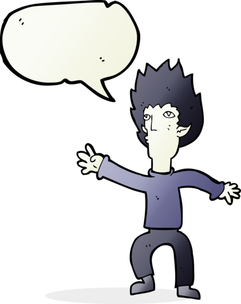 Bir insan tarafından çizilmiş, konuşma balonu olan bir vampir.