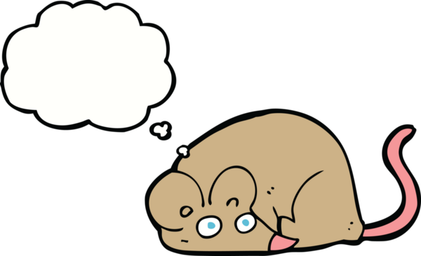 Bir insan tarafından çizilmiş düşünce baloncuklu çizgi roman faresi