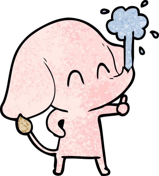 Bir insan tarafından çizilmiş su püskürten sevimli bir fil.