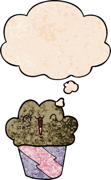 Bir insan tarafından çizilmiş, üzerinde düşünce kabarcığı olan çizgi film keki.