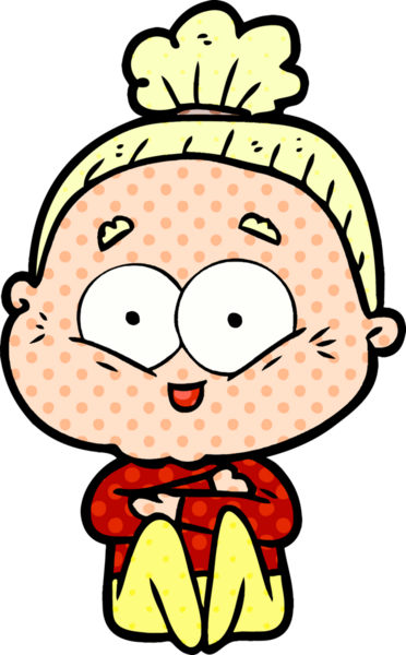 Bir insan tarafından çizilmiş mutlu yaşlı kadın çizgi filmi.