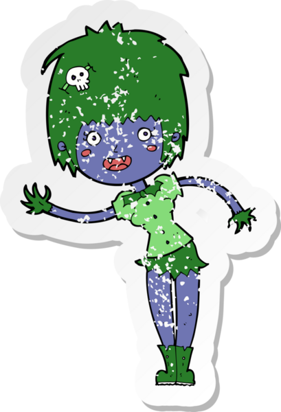 Bir insan tarafından çizilmiş vampir bir kızın gerilimli çıkartması.