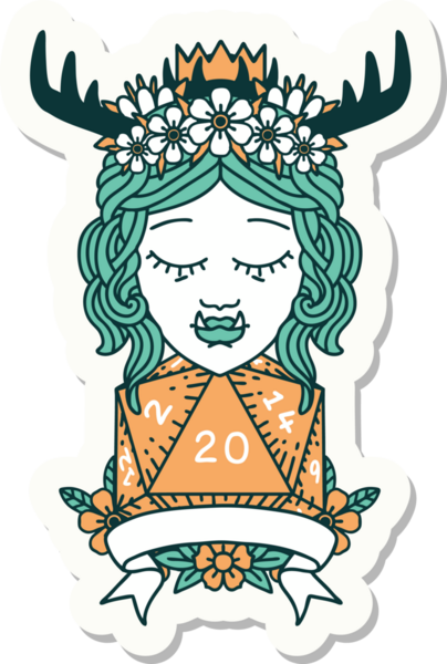 Bir insan tarafından çizilmiş 20 zarlı Ork Druid karakterinin çıkartması.