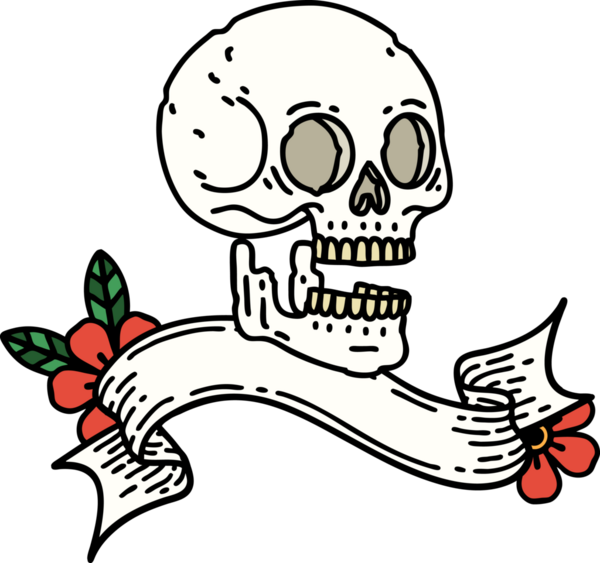 Bir insan tarafından çizilmiş geleneksel bir kafatası dövmesi.